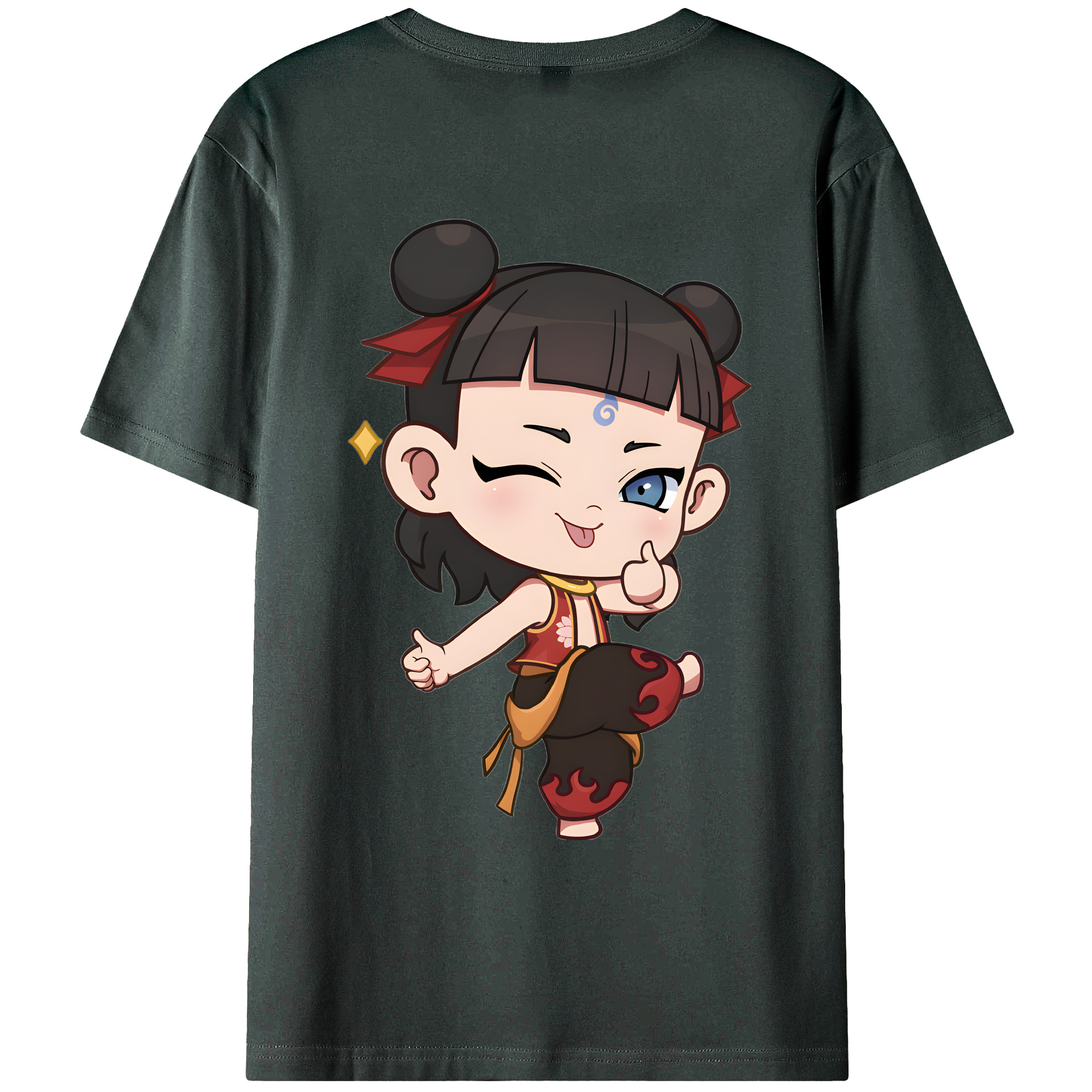 （画像用） Ne Zha 2 ナタ 魔童の大暴れ 綿100％ メンズ半袖Tシャツ（バックプリント） 通気性